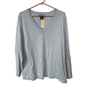 Eddie Bauer Long Sleeve VNeck Pullover Sweater Size XXL Light Blue Cozy Knit NEW